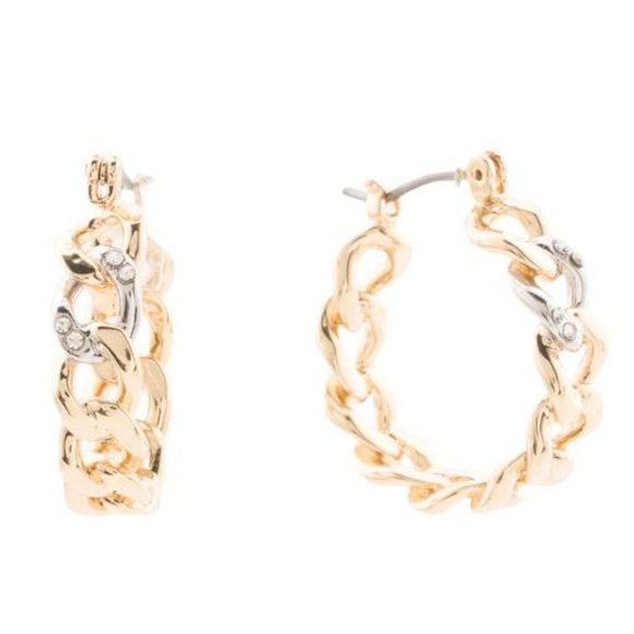 AllSaints Gold Curb Link Hoops - Picture 1 of 6